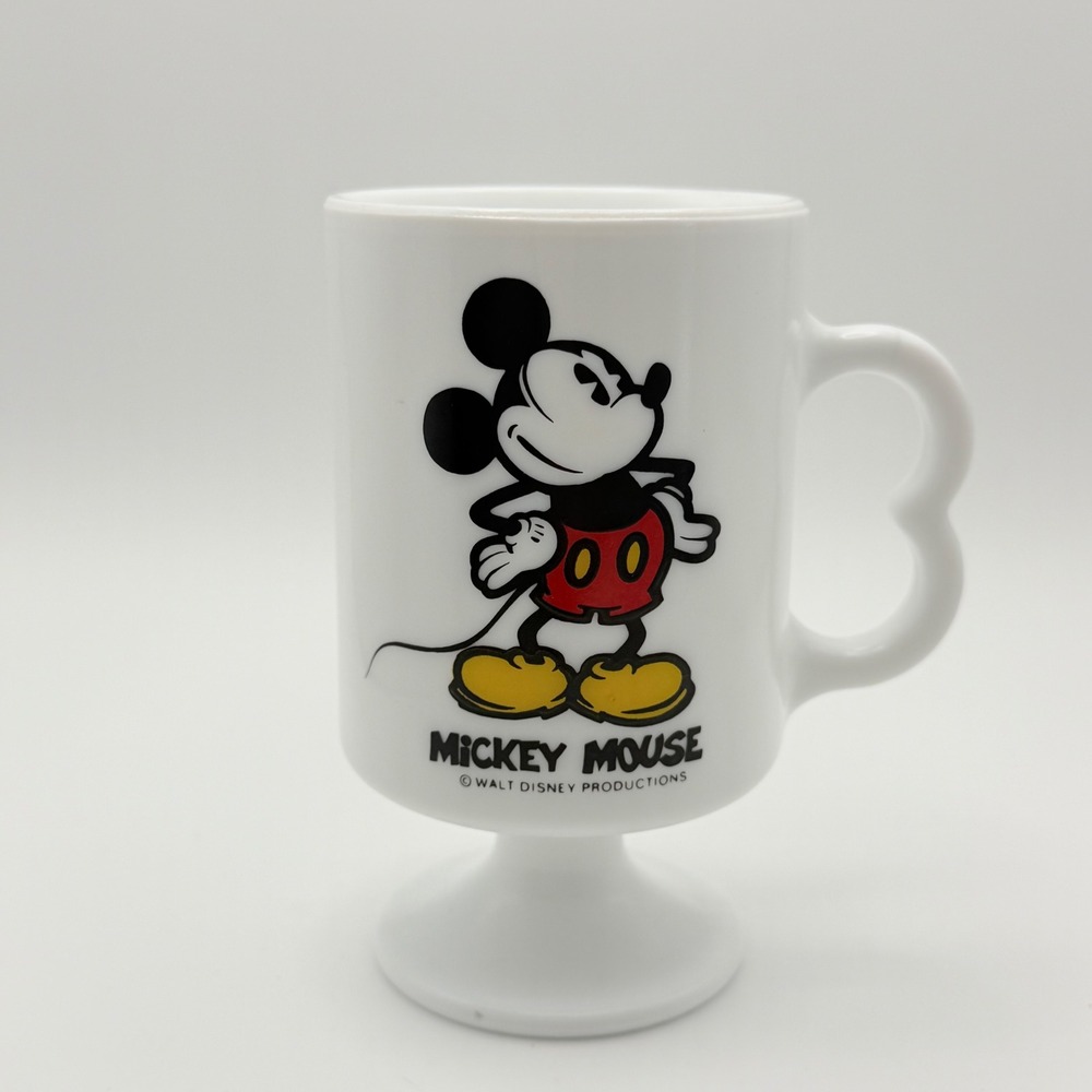 Vintage 1970s Walt Disney Productions Mickey Mouse Pedestal Milk Drinking Glass